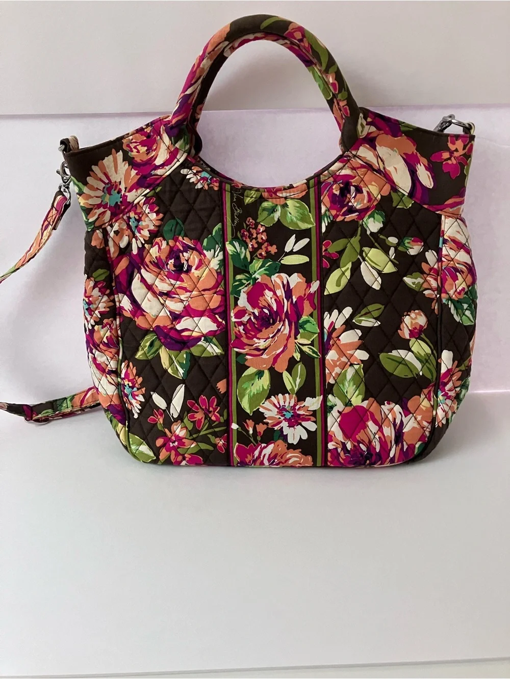 Vera Bradley English Rose Large Quilted Satchel Top Handle Two Way Tote w/Strap